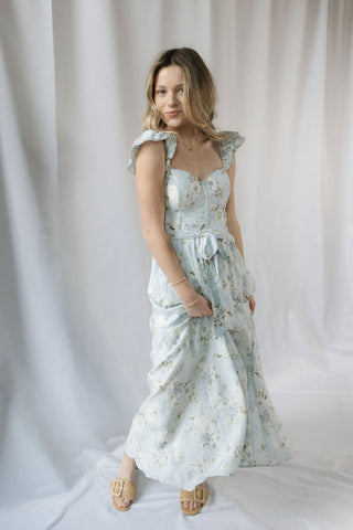 Hattie Floral Corset Dress, Blue - The Red Thread Boutique