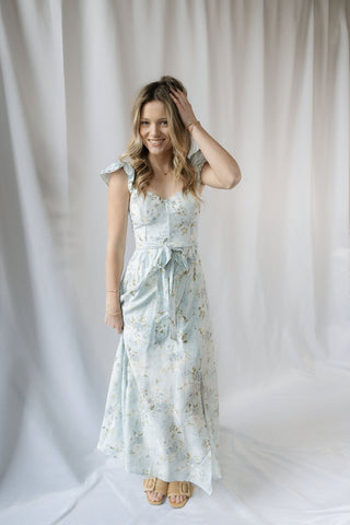 Hattie Floral Corset Dress, Blue - The Red Thread Boutique