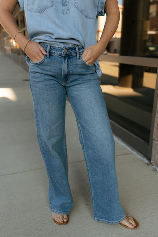 High Rise Full Length Straight, Med. Denim * final sale - The Red Thread Boutique