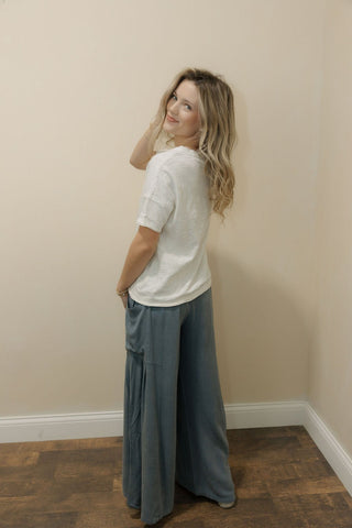 Isla Linen Pocket Pleated Pants, Denim - The Red Thread Boutique