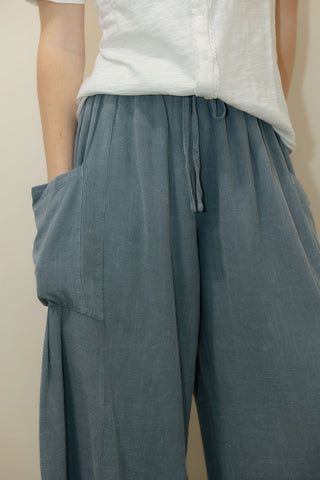 Isla Linen Pocket Pleated Pants, Denim - The Red Thread Boutique