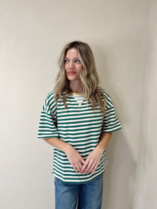 Jamie Stripe Top, Green/Ivory/Yellow - The Red Thread Boutique