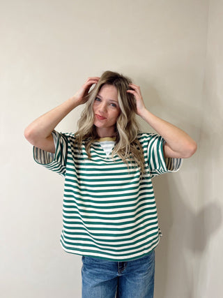 Jamie Stripe Top, Green/Ivory/Yellow - The Red Thread Boutique
