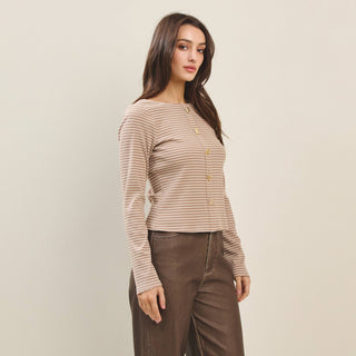 Jewel Button Stripe Top, Black *final sale* - The Red Thread Boutique