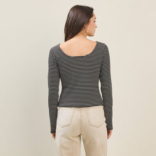 Jewel Button Stripe Top, Black *final sale* - The Red Thread Boutique