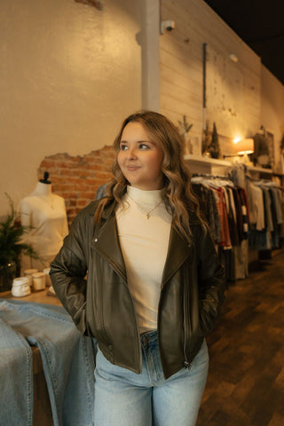 Jordan Faux Leather Jacket, Olive *final sale* - The Red Thread Boutique