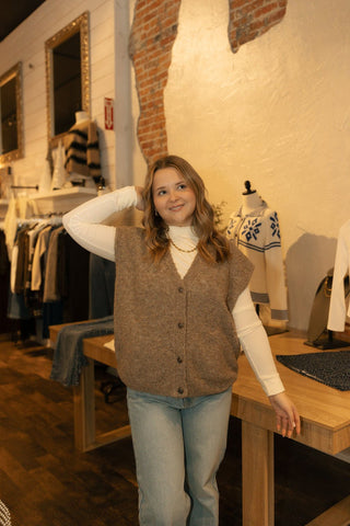 Kaycie Button Sweater Top, Mocha - The Red Thread Boutique