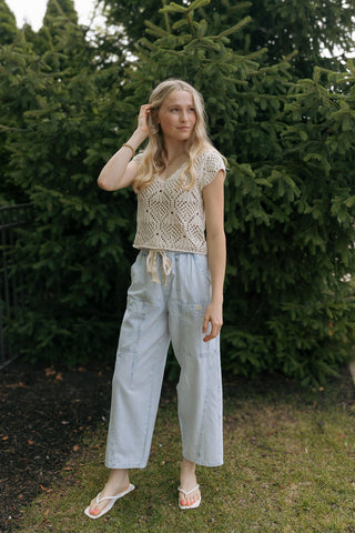 Kendra Crochet Top, Cream *final sale - The Red Thread Boutique