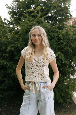 Kendra Crochet Top, Cream *final sale - The Red Thread Boutique