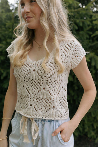 Kendra Crochet Top, Cream *final sale - The Red Thread Boutique