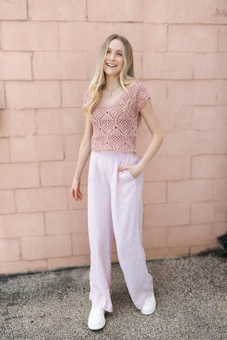 Kendra Crochet Top, Mauve *final sale* - The Red Thread Boutique