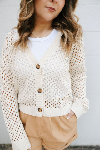 Kensley Open Knit Cardigan, Natural *final sale - The Red Thread Boutique
