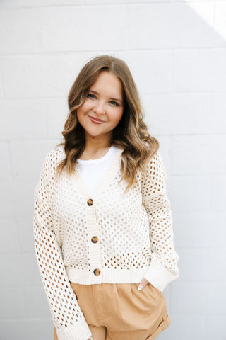 Kensley Open Knit Cardigan, Natural *final sale - The Red Thread Boutique