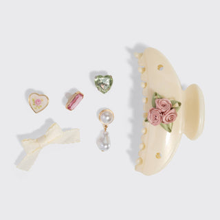 KitschPop™️Curved Claw Clip 7pc Set Vintage - Pearlized Cream - The Red Thread Boutique