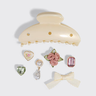 KitschPop™️Curved Claw Clip 7pc Set Vintage - Pearlized Cream - The Red Thread Boutique