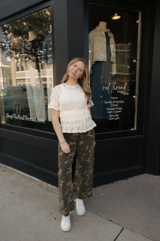 Lace Smocked Top, Cream *final sale - The Red Thread Boutique