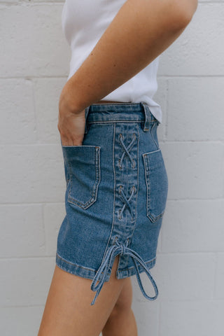 Lace Up Denim Shorts *final sale - The Red Thread Boutique