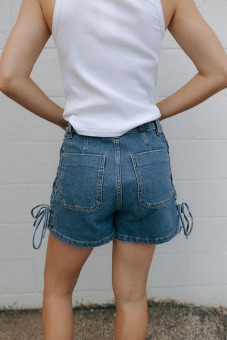 Lace Up Denim Shorts *final sale - The Red Thread Boutique