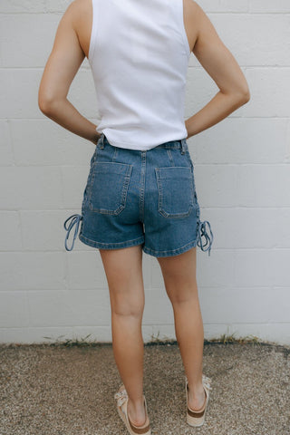 Lace Up Denim Shorts *final sale - The Red Thread Boutique