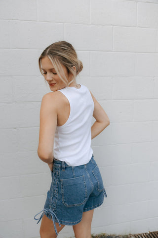 Lace Up Denim Shorts *final sale - The Red Thread Boutique