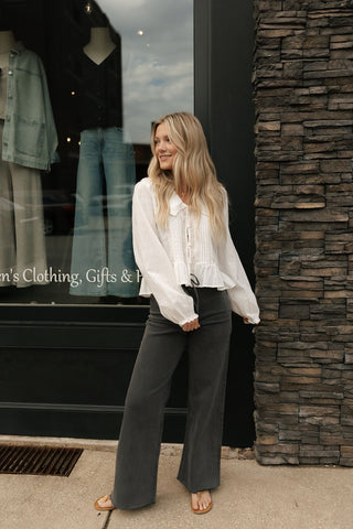 Lace Up Stretchy Pants, Charcoal *final sale* - The Red Thread Boutique