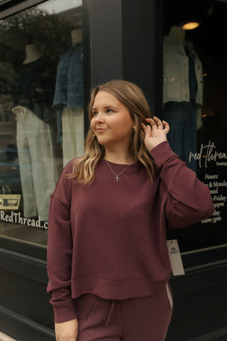 Laguna Drop Shoulder Sweatshirt, Dark Plum - The Red Thread Boutique