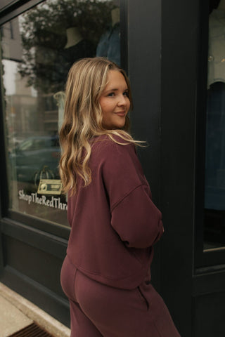Laguna Drop Shoulder Sweatshirt, Dark Plum - The Red Thread Boutique