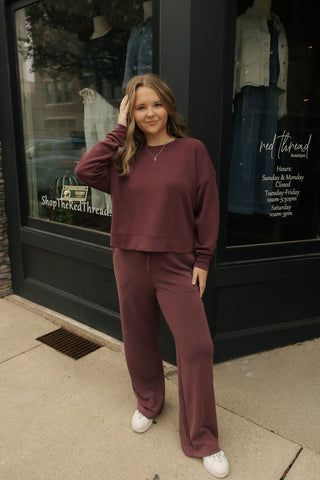 Laguna Drop Shoulder Sweatshirt, Dark Plum - The Red Thread Boutique