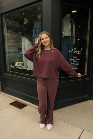 Laguna Drop Shoulder Sweatshirt, Dark Plum - The Red Thread Boutique
