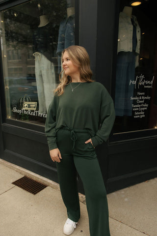 Laguna Drop Shoulder Sweatshirt, Deep Forrest - The Red Thread Boutique