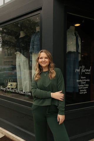 Laguna Drop Shoulder Sweatshirt, Deep Forrest - The Red Thread Boutique