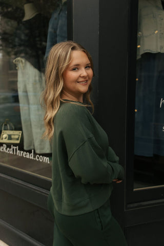 Laguna Drop Shoulder Sweatshirt, Deep Forrest - The Red Thread Boutique