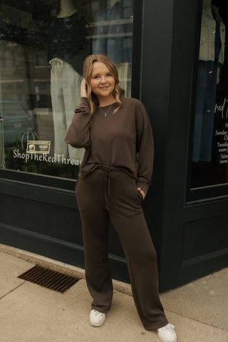 Laguna Drop Shoulder Sweatshirt, Espresso - The Red Thread Boutique
