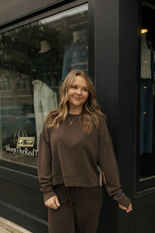 Laguna Drop Shoulder Sweatshirt, Espresso - The Red Thread Boutique