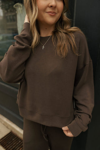 Laguna Drop Shoulder Sweatshirt, Espresso - The Red Thread Boutique