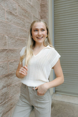 Lauden Polo Top, Sea Salt *final sale - The Red Thread Boutique