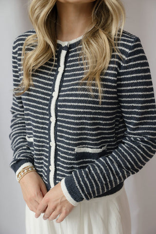 Linden Stripe Cardigan, Navy - The Red Thread Boutique