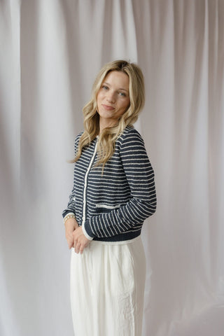 Linden Stripe Cardigan, Navy - The Red Thread Boutique