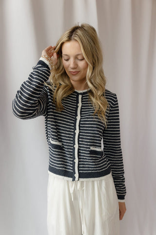 Linden Stripe Cardigan, Navy - The Red Thread Boutique