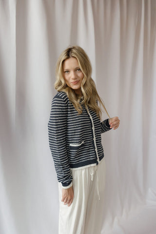 Linden Stripe Cardigan, Navy - The Red Thread Boutique