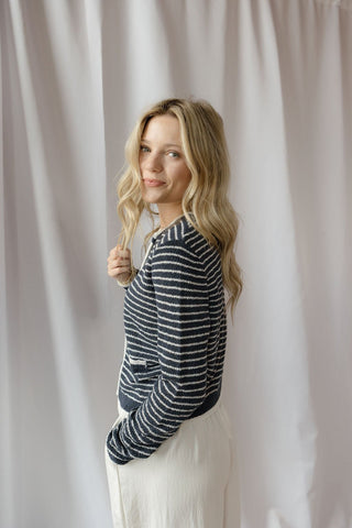 Linden Stripe Cardigan, Navy - The Red Thread Boutique