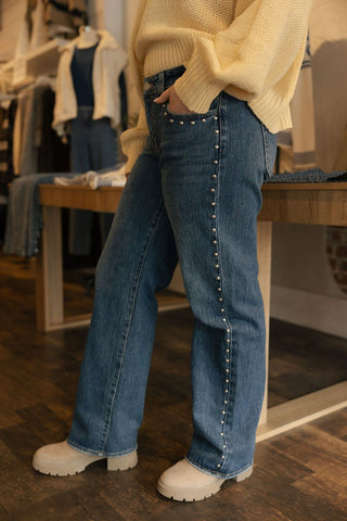 Low Rise Studded Baggy Jean - The Red Thread Boutique