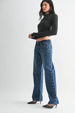 Low Rise Studded Baggy Jean - The Red Thread Boutique