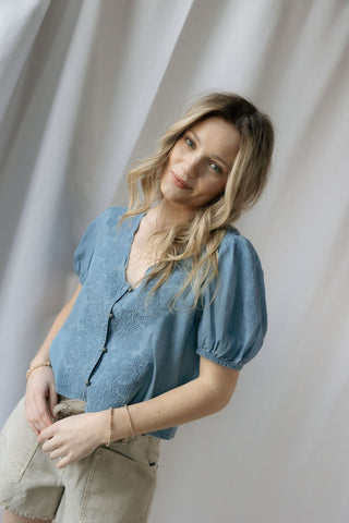 Lucy Scallop Denim Top - The Red Thread Boutique