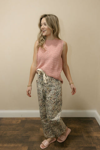 Macy Floral Button Ruffle Tank, Pink - The Red Thread Boutique