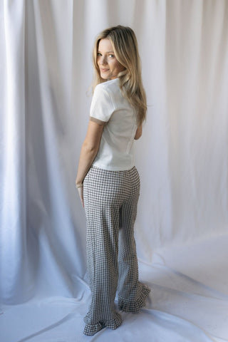 Mila Waffle Tee, White/Mocha - The Red Thread Boutique