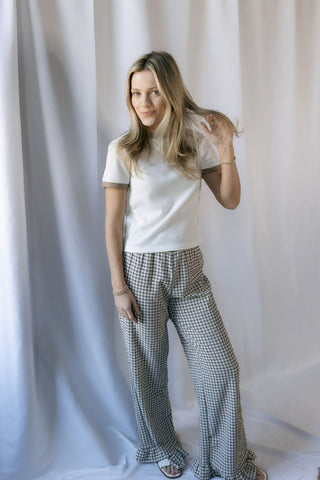 Mila Waffle Tee, White/Mocha - The Red Thread Boutique