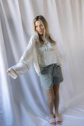 Millie Drawstring Shorts, Vtg Blue - The Red Thread Boutique