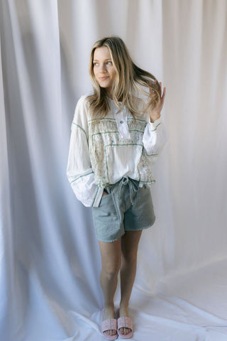Millie Drawstring Shorts, Vtg Blue - The Red Thread Boutique
