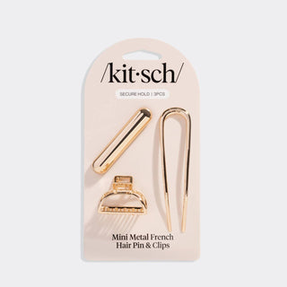 Mini Metal French Hair Pin & Clips 3pc Set - Gold - The Red Thread Boutique